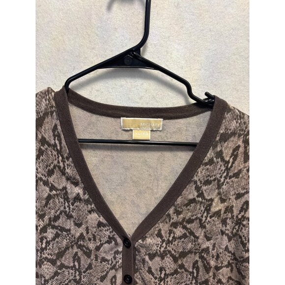 Michael Kors XL Brown Snake Print Cardigan Sweater - Womens Cropped Button-Up V- - Picture 3 of 11